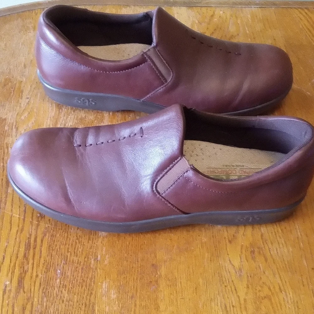SAS Brown Leather Flats with Perforated Design